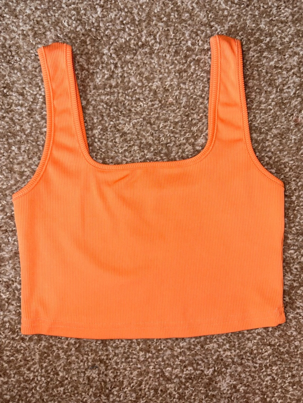 Bright Orange Ribbed Square-Neck Crop Top - Picture 3 of 3